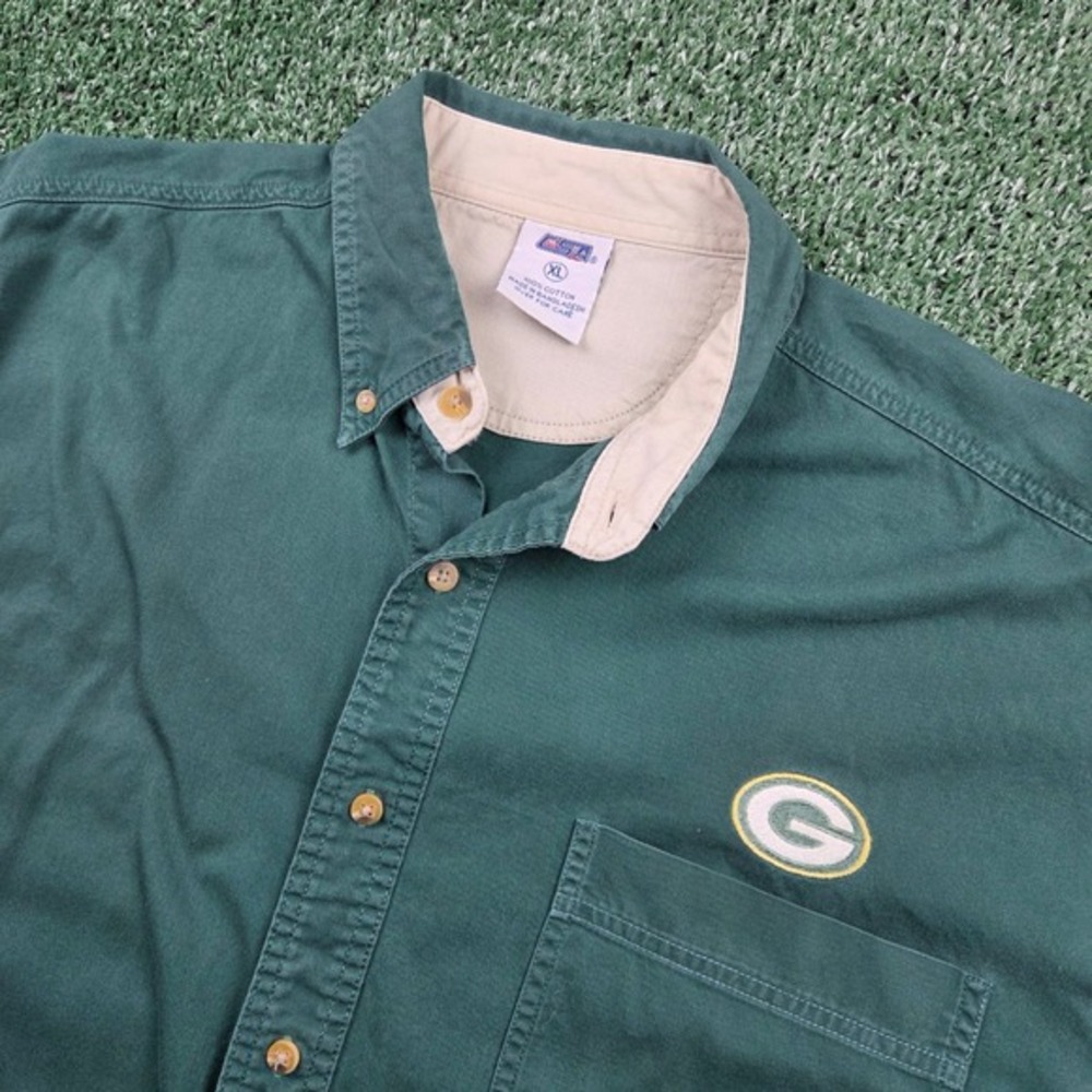 Vintage Green Bay Packers CSA Mens XL Green‎ Cotton Button Down Shirt NFL Logo
